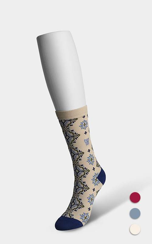 [로맨틱타이거 여성 코튼삭스] Embroidered socks (Beige)